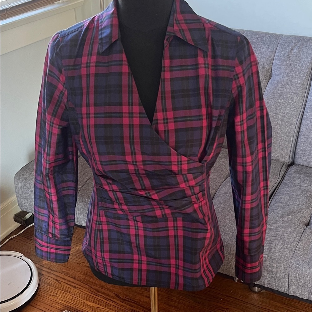 Talbots Pink and Blue Plaid Silk Shirt NEW with tags Size 6P - Picture 2 of 6